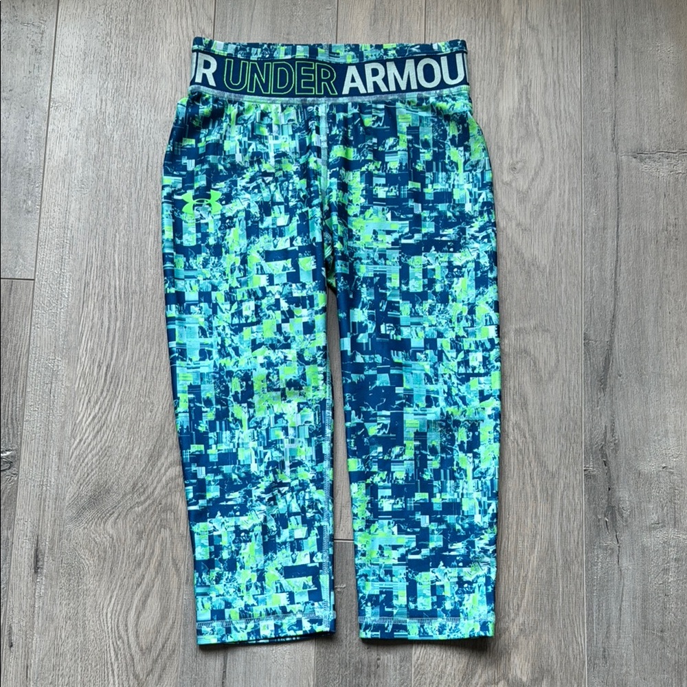 Under Armour Blue and Green Leggings with Vibrant Pattern